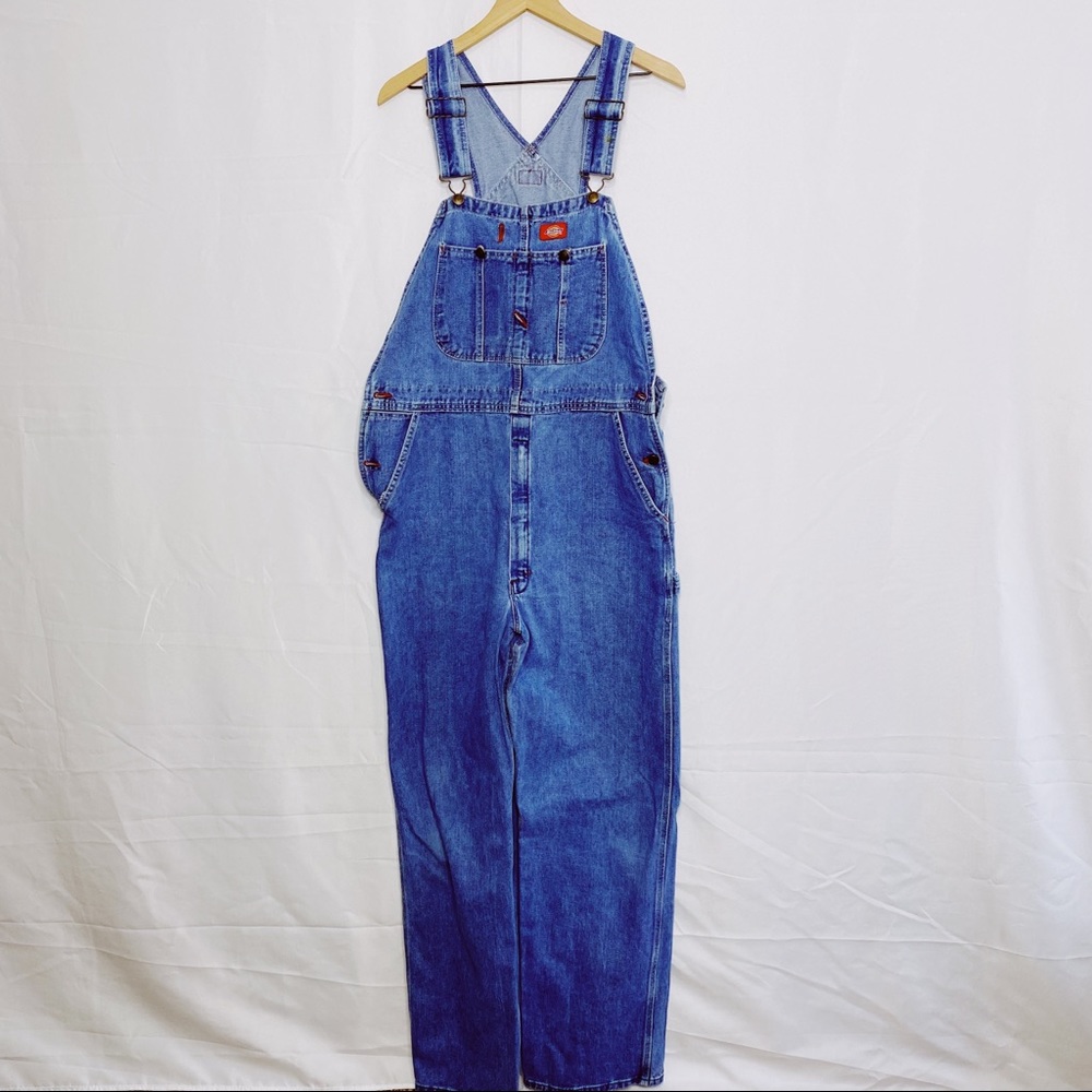 Dickies Men's Vintage Stone Washed Indigo Denim Blue Overall 34 x 34 - Picture 2 of 13